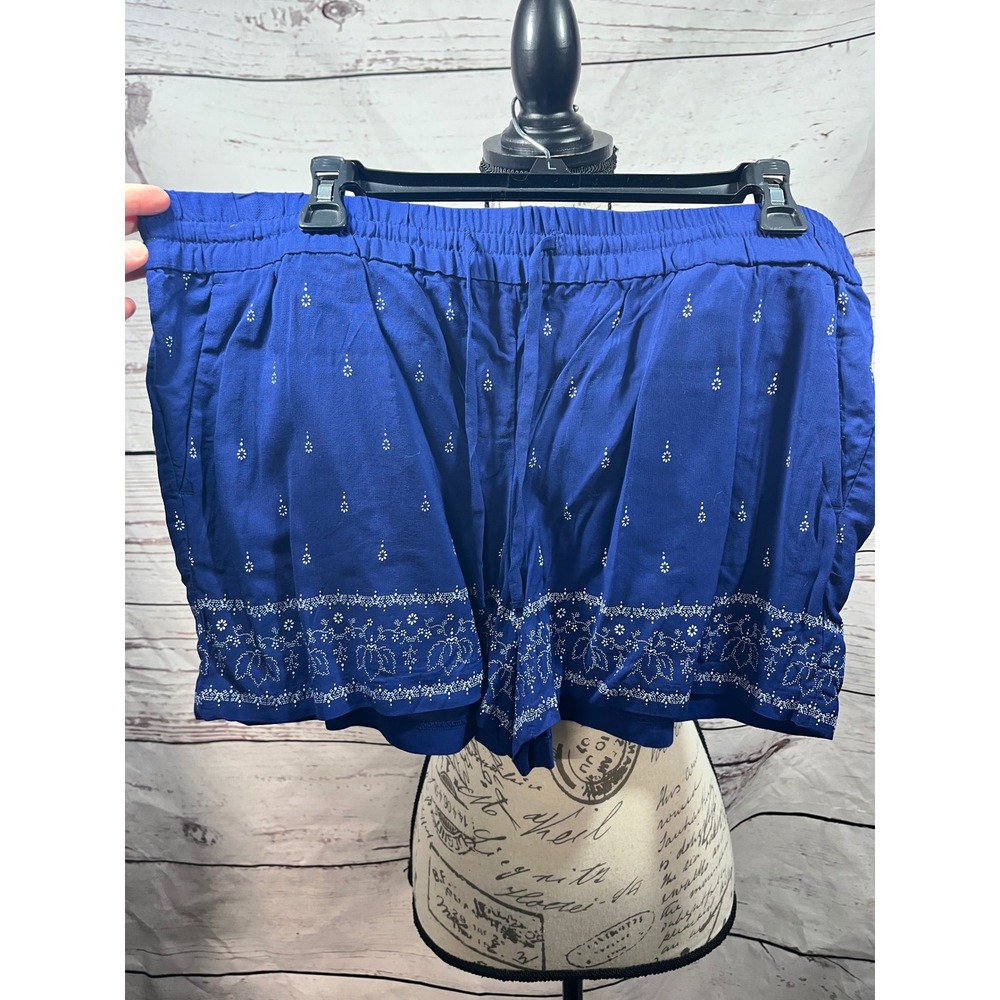 Loft Petites Blue Floral Border Print Rayon Pull On Shorts LP NWT 27027233